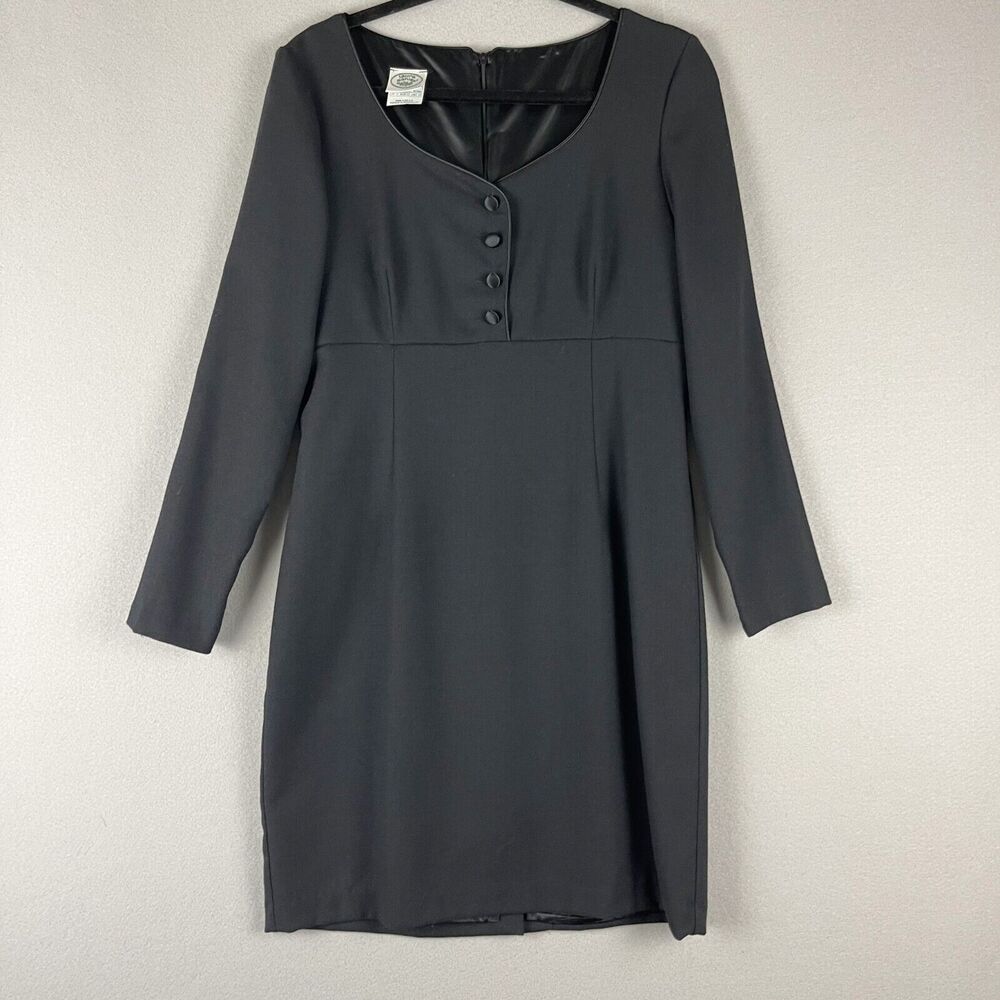 Vintage Laura Ashley Wool Sheath Dress Women 10 Black Retro Classic Modest Retro